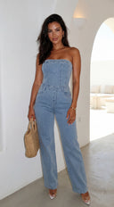Dara Denim Tube Jumpsuit - Blue