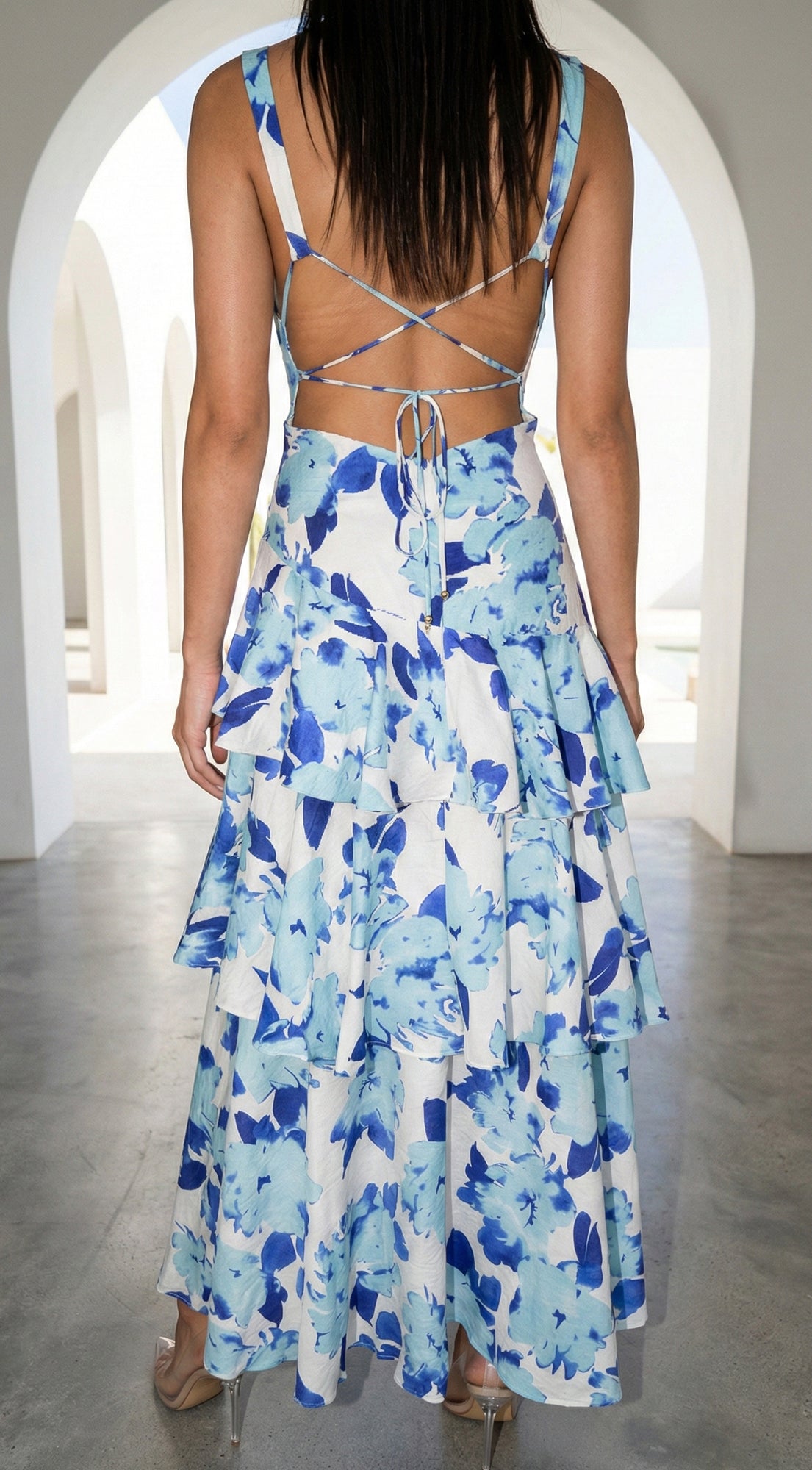 Aurelisse Floral Ruffled Maxi Dress - Blue