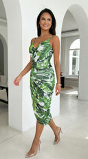 Costa Aluna Mesh Tropical Print Midi Dress - Green