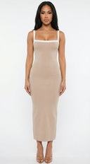 Arden Contrast Knit Midi Dress - Beige