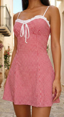Arina Gingham Tie-Front Mini Dress - Red