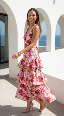 Aurelisse Floral Ruffled Maxi Dress - Pink
