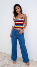 Havana Stripe Knit Cami Top - Blue Multi