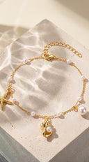 Ocean Starfish Shell Charm Beach Anklet - Gold