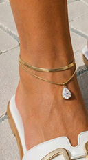 Cece Teardrop Charm Crystal Layered Anklet - Gold