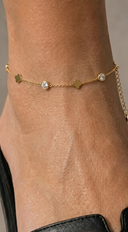Lola Clover Stone Bezel Anklet - Gold