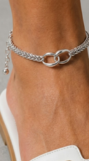 Viva Gold Dipped Braided Chain Link Anklet - Silver