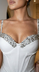 Selvara Crystal Bandage Midi Dress - Off White