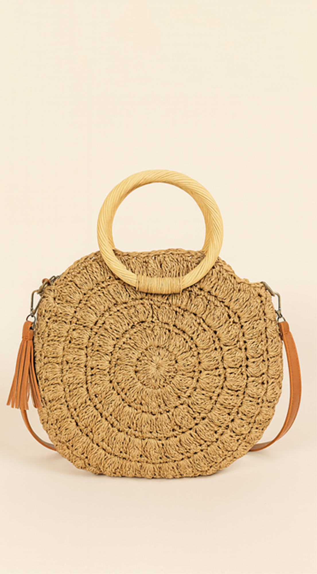 Baha Straw Round Handbag - Khaki