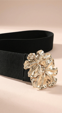 Cece Metal Flower Elastic Belt in Black close-up detail