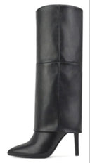 Petrina Overlay Knee Boots - Black