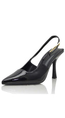 Alina Slingback Pointed Toe Pump Heels in Black close-up of heel and sole detail
