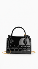 Sophistiqué Embossed Enamel Top Handle Bag - Black