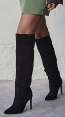 Tassa Faux Suede Pointed Toe Boots - Black