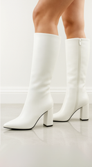 Sasha Block Heel Pointed Toe Boots - White