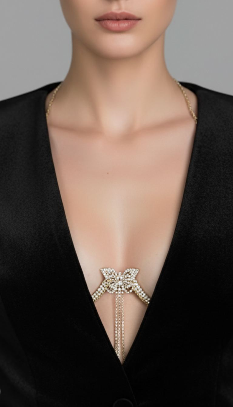 Celestia Butterfly Crystal Bra Chain - Gold