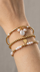Tera Pearl And Gold Bead Layering Bracelet Set - Gold
