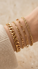 Mia 4 Strand Layered Chain Bracelet Set - Gold