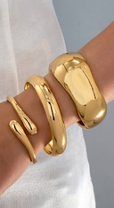 Be Bold Chunky Metal Bangle Bracelet Set - Gold
