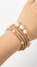 Tia 4pcs Pearl Metal Ball Beaded Stretch Bracelets - Gold