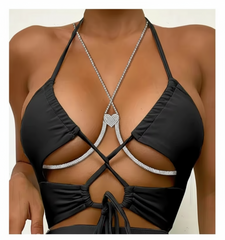 Solara Heart Crystal Bra Chain - Silver
