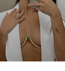 Luminous Green Crystal Bra Chain - Gold