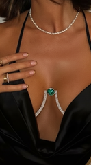 Luminous Green Crystal Bra Chain - Gold