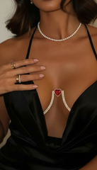 Zenith Red Heart Crystal Bra Chain - Gold