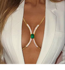 Elara Crystal Green Gem Bra Chain - Gold