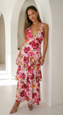 Aurelisse Floral Ruffled Maxi Dress - Pink