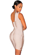 Charlyn Taupe Side Lace Up One Shoulder Bandage Dress