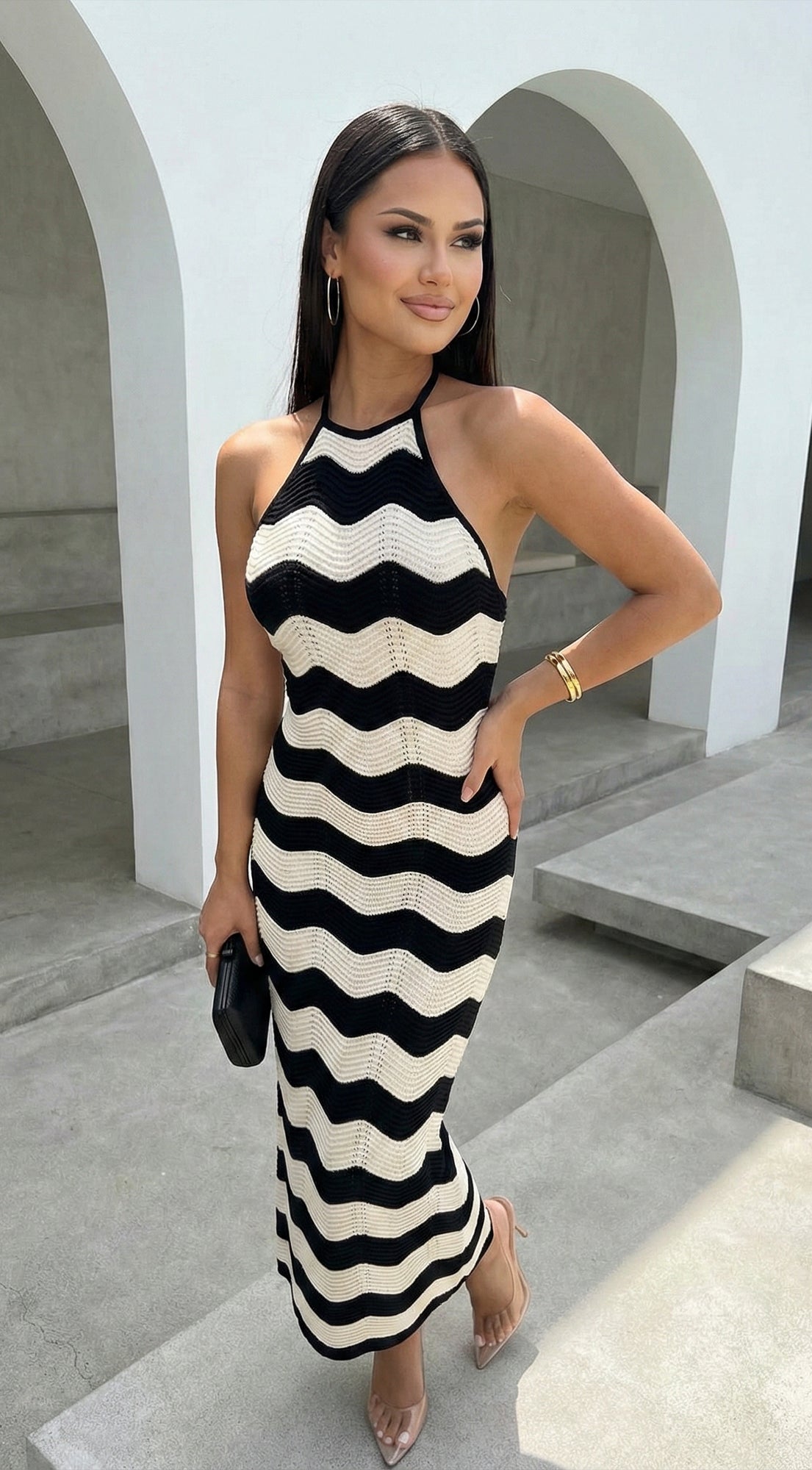 Solara Knit Halter Maxi Dress - Cream Beige