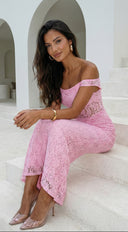 Roselune Lace Off Shoulder Dress - Pink