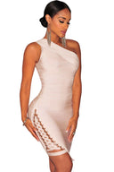 Charlyn Taupe Side Lace Up One Shoulder Bandage Dress