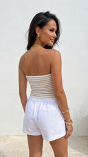 Mara Pintuck Tie Waist Shorts - White