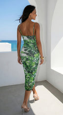 Costa Aluna Mesh Tropical Print Midi Dress - Green