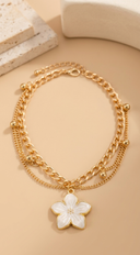 Fleur Charm Layered Anklet - White