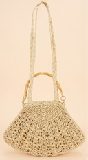 Yema Faux Straw Bamboo Handle Bag - Ivory
