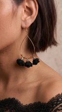 Protea Flower Drop Earrings - Black