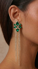 Lux Long Crystal Drop Earrings - Green