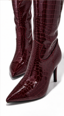 Renny Stiletto Knee High Croc Boots - Burgundy