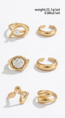 Poised Pearl 6 Piece Ring Set - Gold