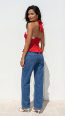 Ventura Drawstring Wide Leg Denim Pants - Blue