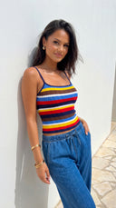 Havana Stripe Knit Cami Top - Blue Multi