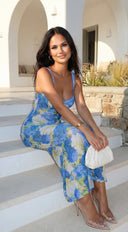 Azurae Floral Maxi Dress in Blue side profile view on model