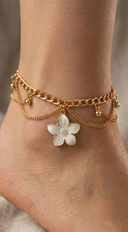 Fleur Charm Layered Anklet - White