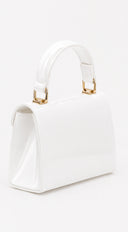 Enamel Faux Leather Top Handle Bag - White