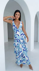 Aurelisse Floral Ruffled Maxi Dress - Blue