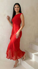 Ascent Off Shoulder Maxi Dress - Red