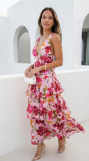 Aurelisse Floral Ruffled Maxi Dress - Pink